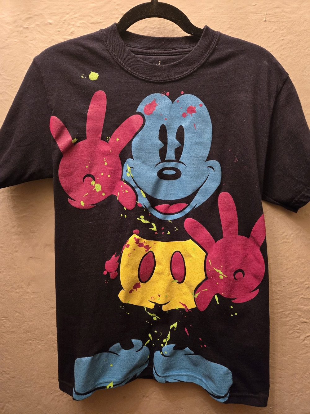 Disneyland Resort Mickey Mouse Neon Paint Splatter Graphic Tee Small